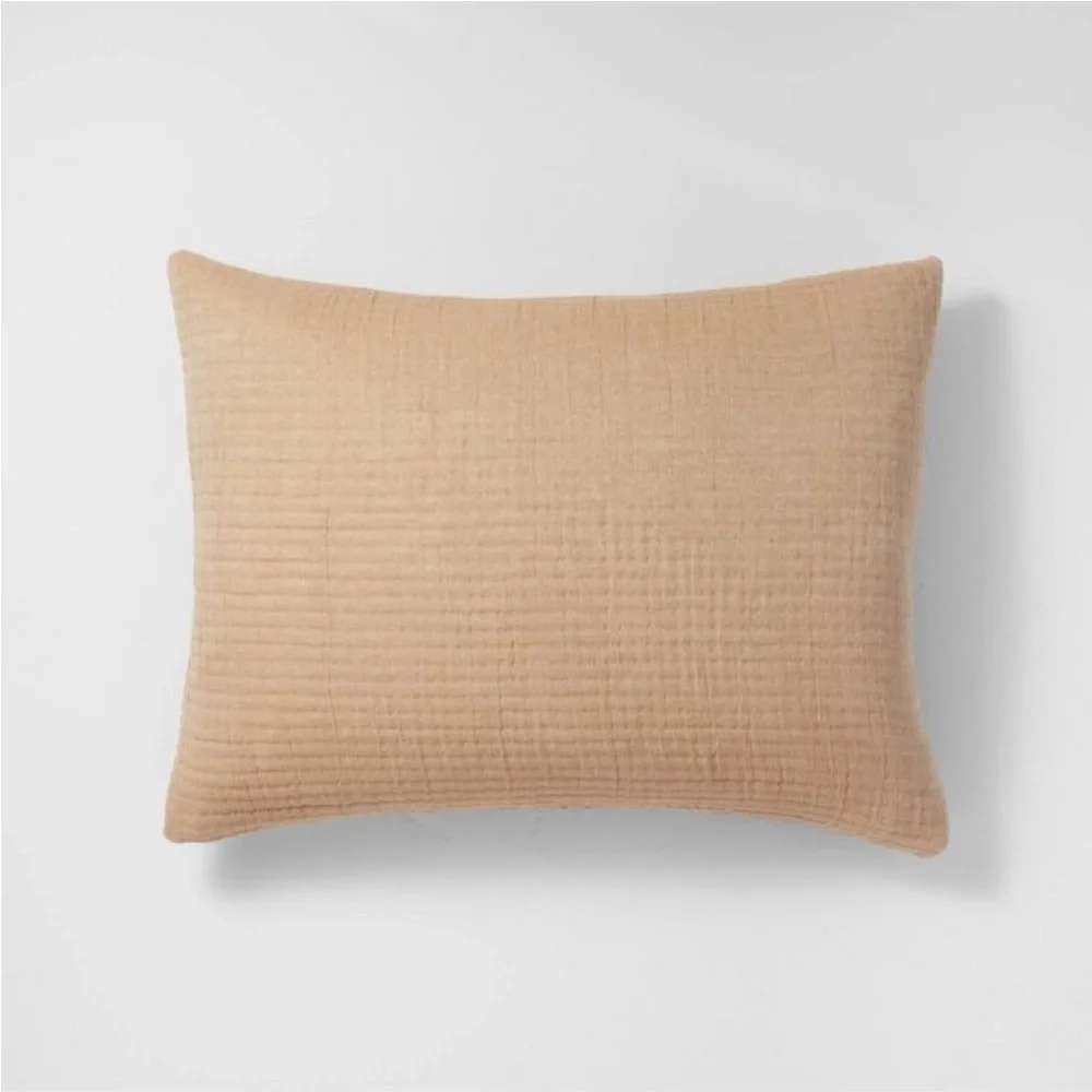 King reversible textured cotton chambray sham natural warm brown casaluna